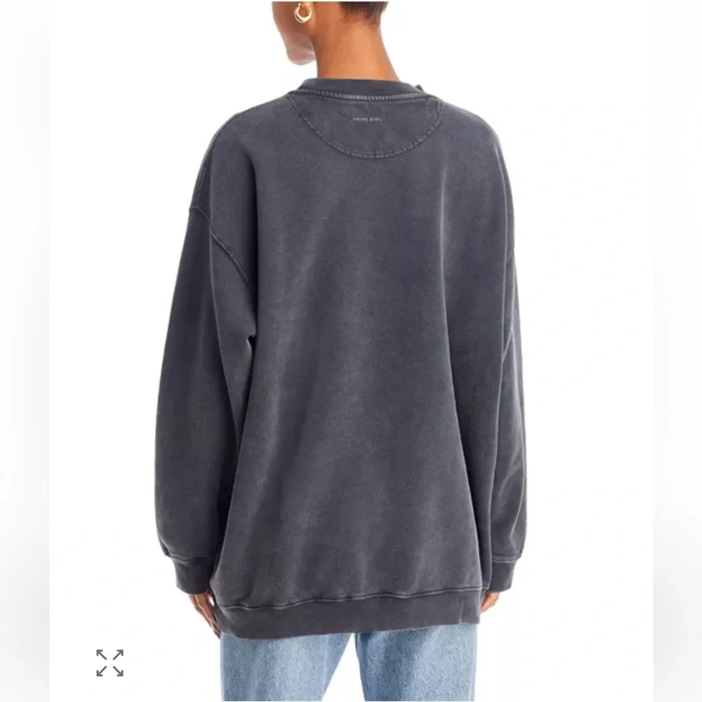 Anine Bing Tyler Cotton Logo Washed Black Crew Neck Sweatshirt-Scandi Girl Style - Picture 6 of 16